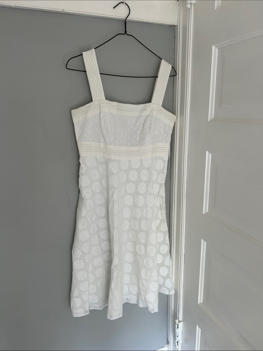 Sandra Darren White Textured Polka-Dot Midi Dress